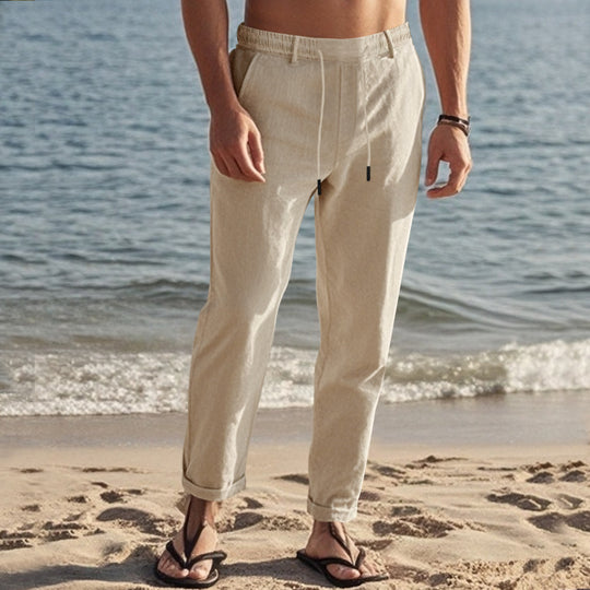 Herren Freizeit-Chino im Leinenlook mit elastischem Bund und schmaler Knöchelpassform Shop Nory
