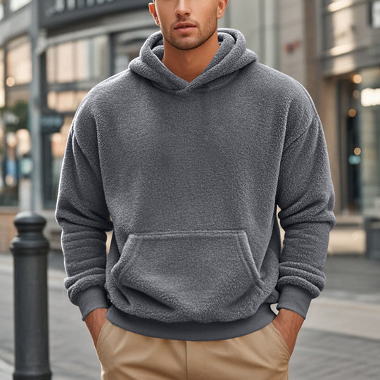 Herren nan kuscheliger Sherpa-Fleece Kapuzenpullover mit Kängurutasche und elastischen Bündchen Shop Nory