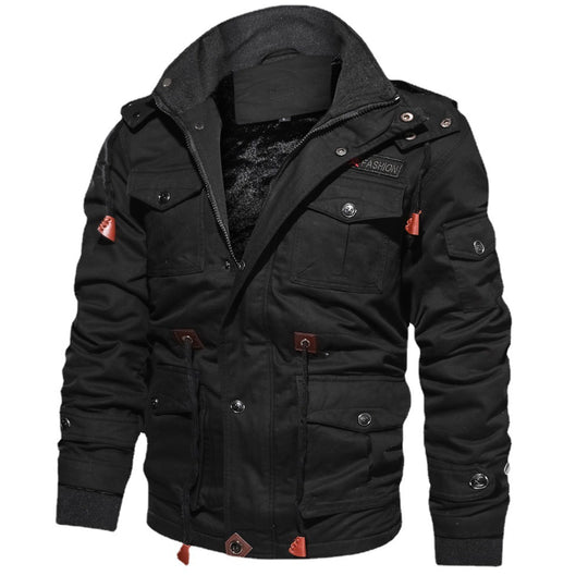 Herren robuste Canvas-Fieldjacke mit wärmender Samtfleece-Innenlage, Kapuze und Multifunktionstaschen Shop Nory