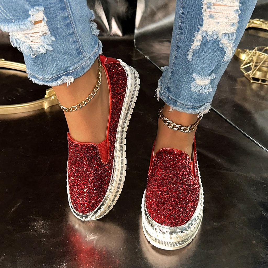 Damen Glitzernde Slip-On Sneakers Shopnory