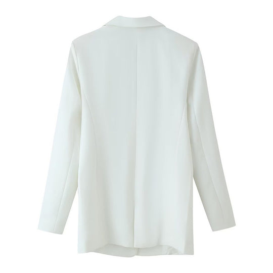 Damen doppelreihiger Longline-Blazer mit Reverskragen und Zierknöpfen Shop Nory