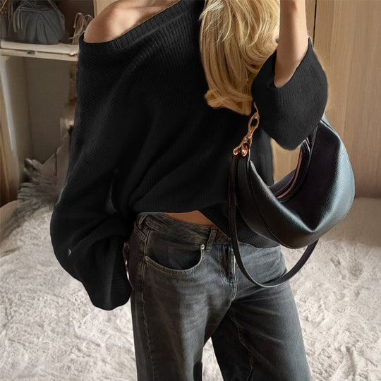 Damen nan Oversize Off-Shoulder Feinstrickpullover mit Fledermausärmeln Shop Nory