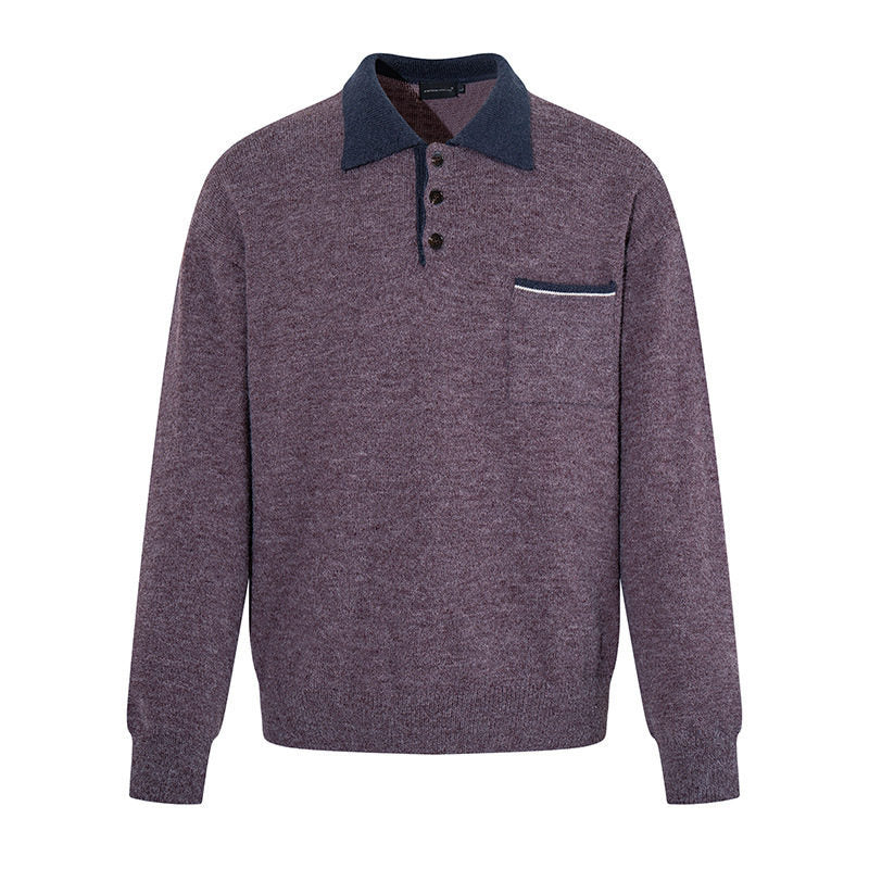 Herren Poloshirt-Strickpullover mit Knopfleiste, Brusttasche und Kontrastkragen Shop Nory