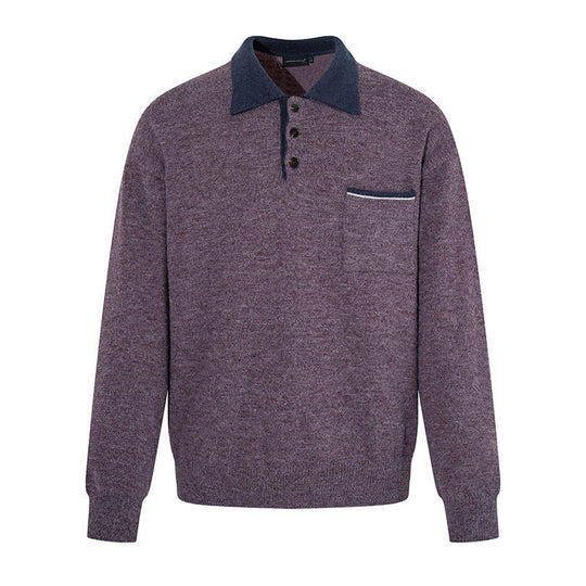Herren Poloshirt-Strickpullover mit Knopfleiste, Brusttasche und Kontrastkragen Shop Nory