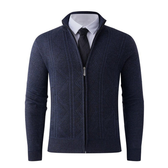 Herren Strick-Zipjacke mit Stehkragen und dezentem Rautenmuster Shop Nory
