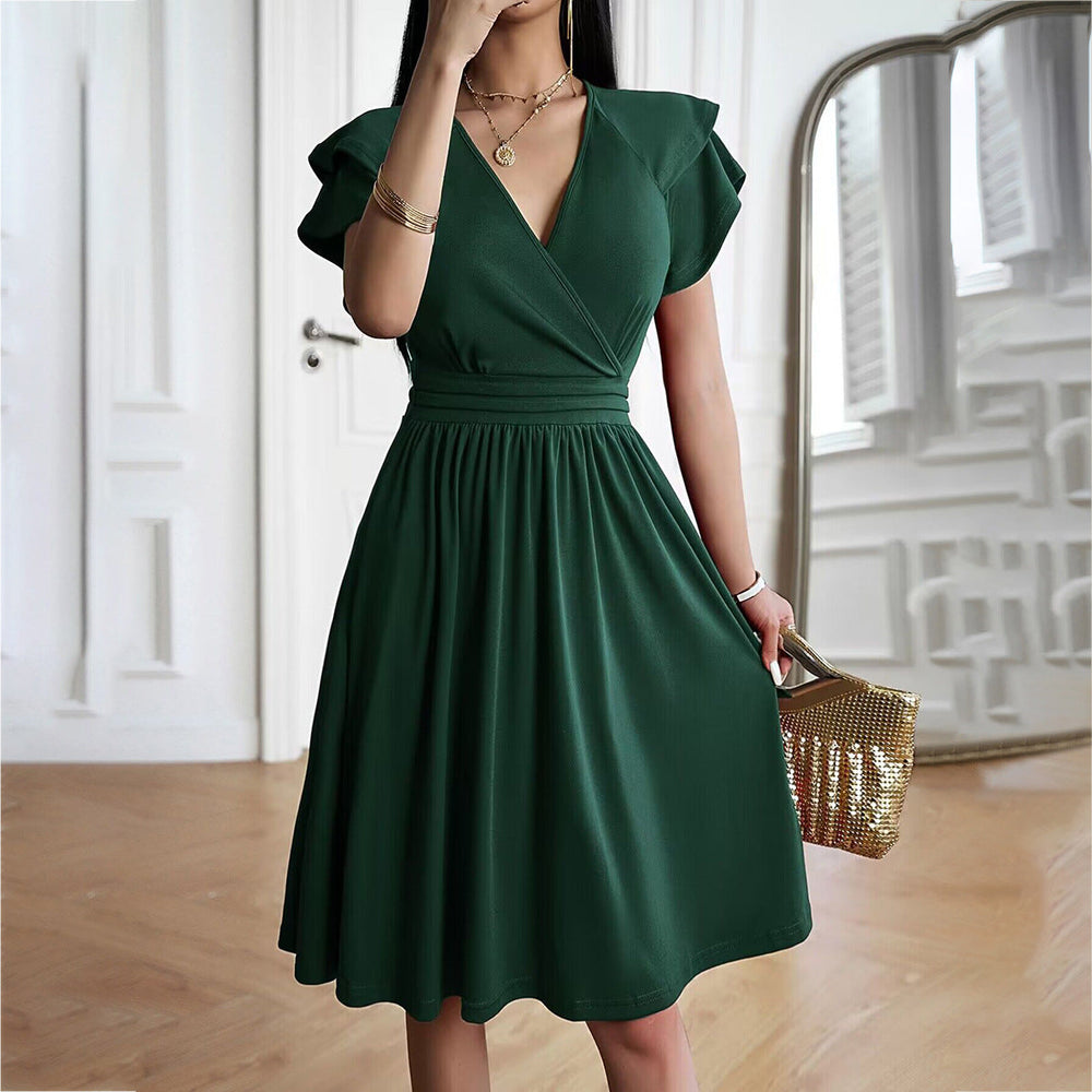 V-Ausschnitt Einfarbig Kurzarmkleid Für Frauen