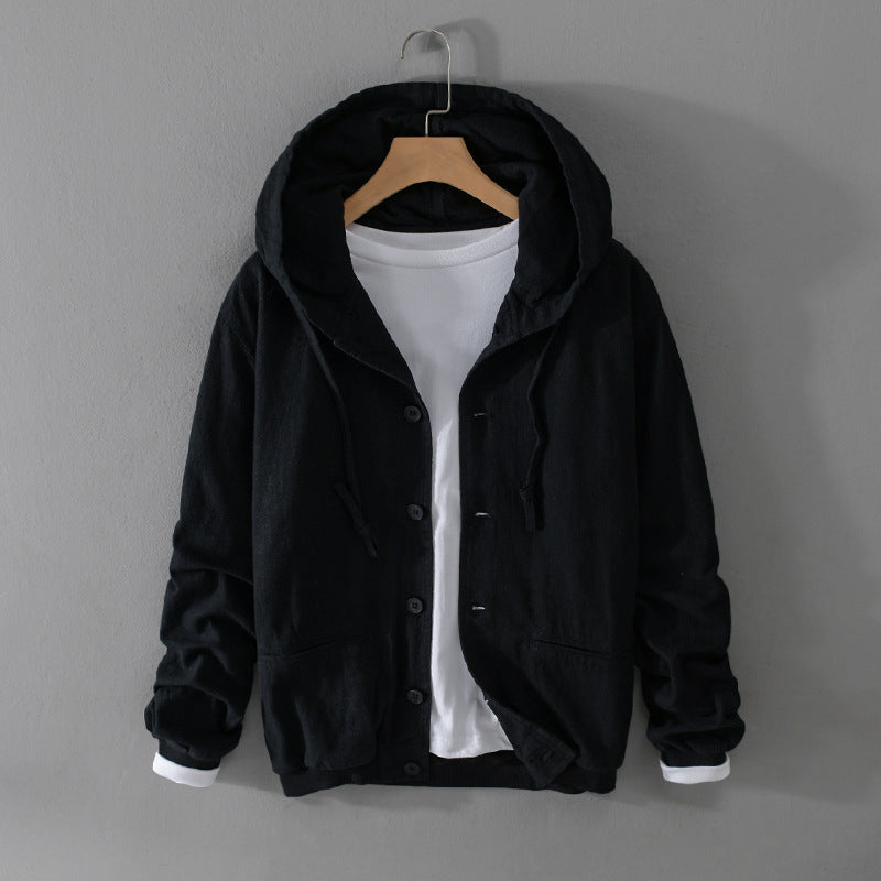 Herren Leichte Leinen-Hoodiejacke mit Knopfleiste und Kordelzug Shop Nory
