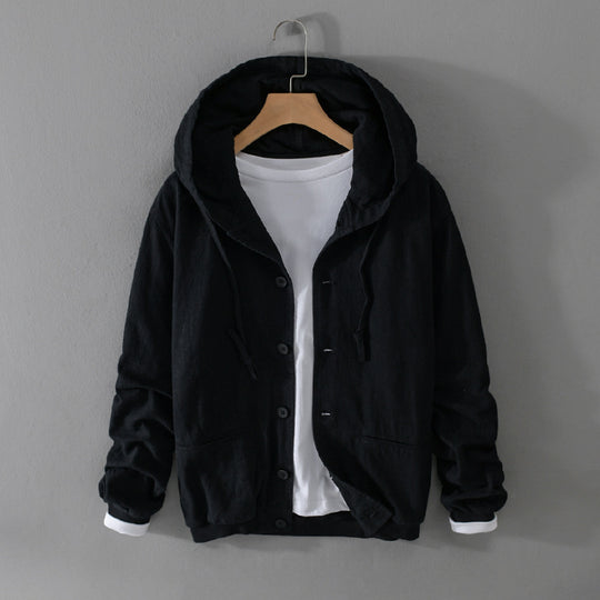 Herren Leichte Leinen-Hoodiejacke mit Knopfleiste und Kordelzug Shop Nory