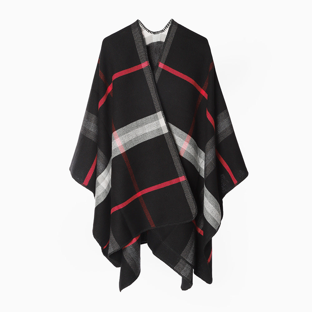 Damen Karierter Wollmix‑Poncho im Oversize‑Cape‑Schnitt mit Zierstichkante Shop Nory