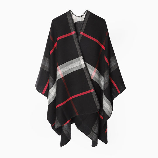 Damen Karierter Wollmix‑Poncho im Oversize‑Cape‑Schnitt mit Zierstichkante Shop Nory