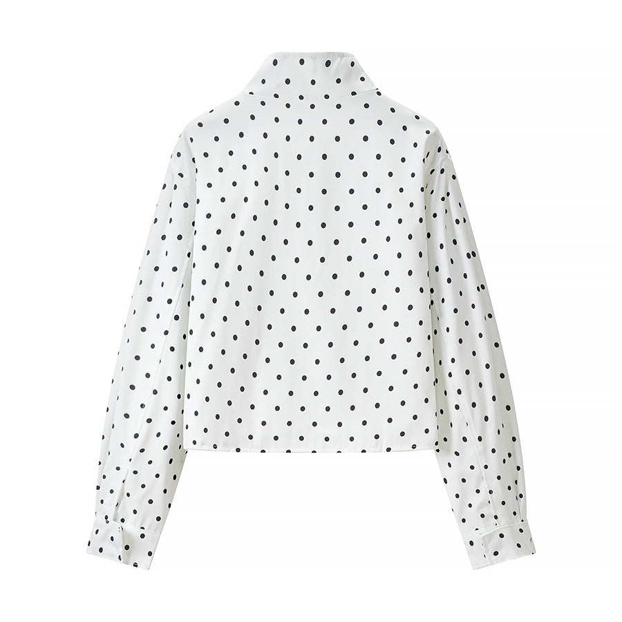 Damen Gepunktete Kurzjacke mit Stehkragen und verdeckter Druckknopfleiste Shop Nory