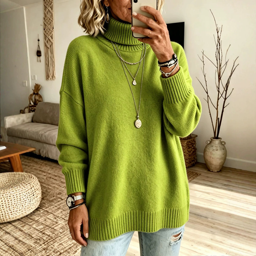 Damen Oversize Rollkragenpullover aus Feinstrick mit gerippten Bündchen und überschnittener Schulter Shop Nory