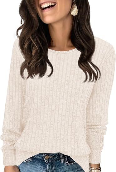 Damen Strukturierter Rippstrick-Pullover mit Rundhalsausschnitt, legerer Silhouette und weichen Bündchen Shop Nory