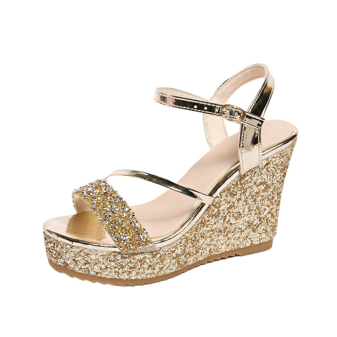 Damen Glamouröse Wedge-Sandalen mit glitzernden Riemen und verstellbarem Verschluss