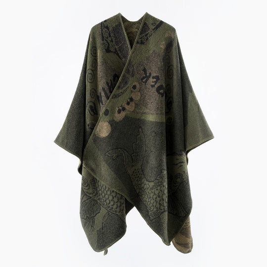 Damen Jacquard-Poncho mit Fischmotiv und offenem Oversize-Schnitt Shop Nory