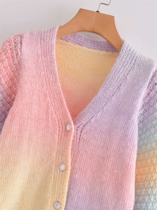 Damen Farbverlauf Strickjacke mit originellem Rippdesign