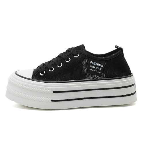 Damen Plateau-Sneaker mit modischem Textil-Obermaterial und rutschfester Sohle