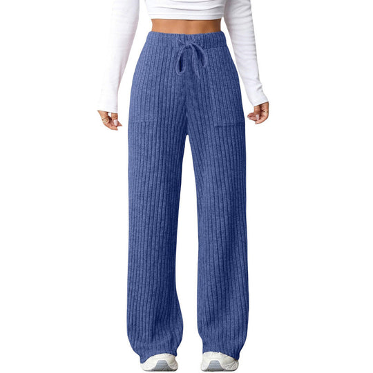 Damen Weite Rippstrick-Loungebundhose mit Tunnelzug und aufgesetzten Taschen Shop Nory