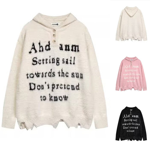 Damen Gemütlicher Oversized-Pullover mit Knopfleiste und grafischem Motiv Shop Nory