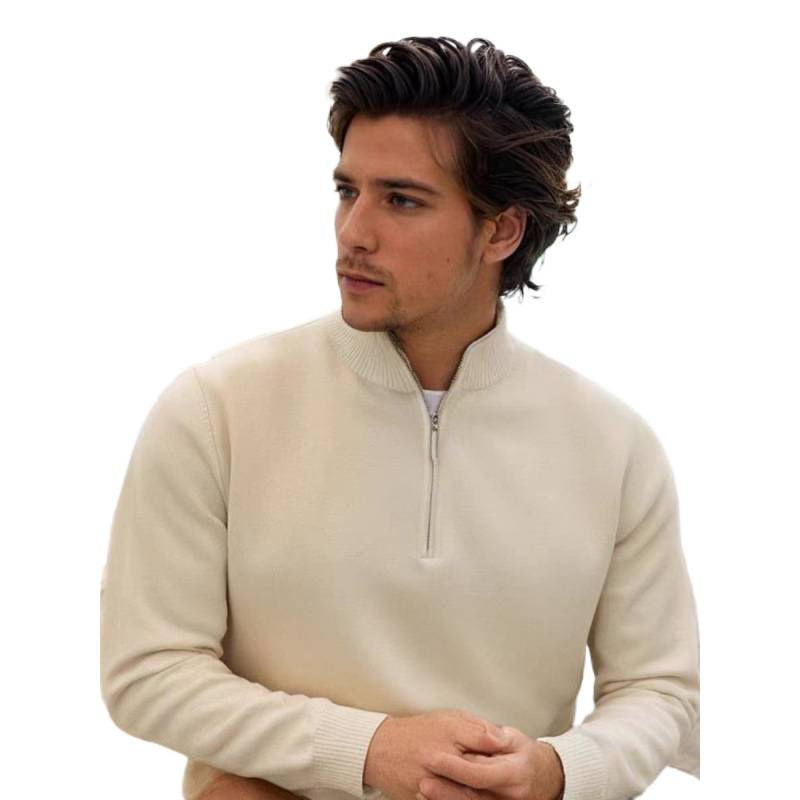 Herren Feinstrick-Halbzip-Pullover mit Stehkragen und Rippbündchen Shop Nory