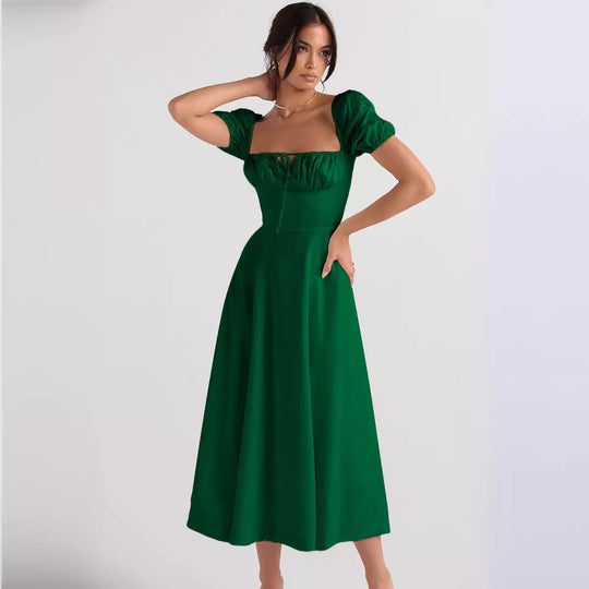 Damen Midi-Kleid mit gerafftem Oberkörper und ausgestelltem Rock