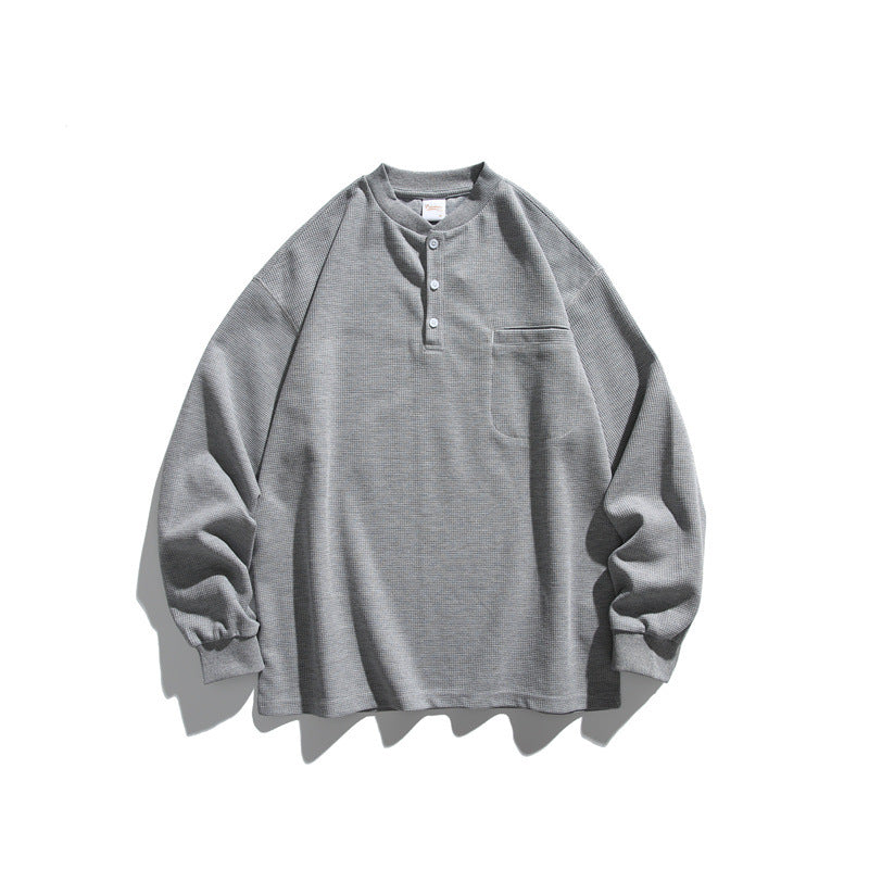 Unisex Oversize Waffel-Henley mit Raglanärmeln und Brusttasche Shop Nory