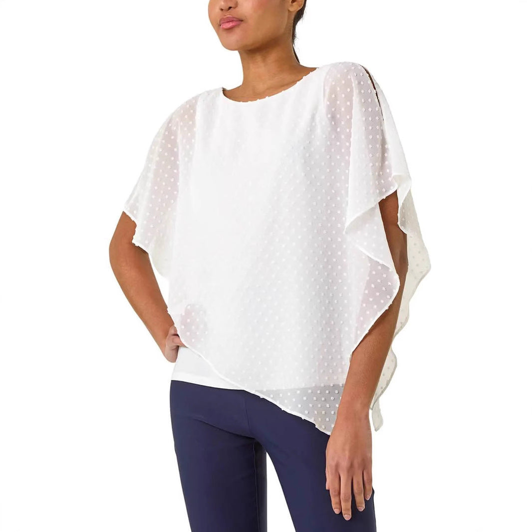 Damen leichtes Chiffon-Überwurfshirt mit Pünktchen und Fledermausärmeln Shop Nory