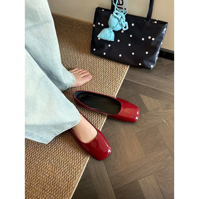 Damen Ballerinas mit quadratischer Zehenform und glänzender Oberfläche