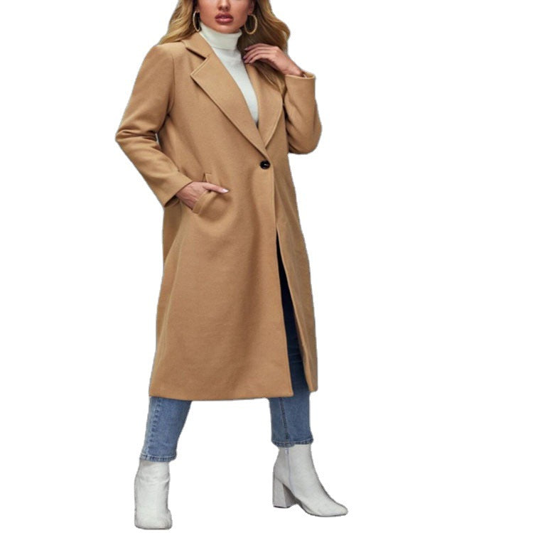 Damen Maxilanger Wollmix-Classiccoat mit minimalistischer Taillierung und verdeckter Knopfleiste Shop Nory