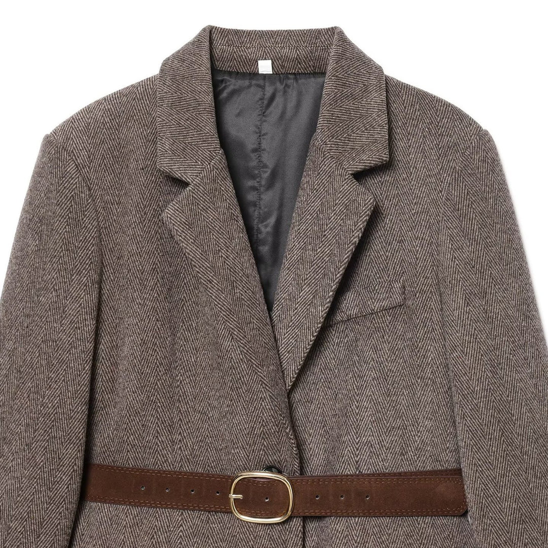 Damen Taillierter Herringbone-Blazer‑Mantel mit Bindegürtel Shop Nory