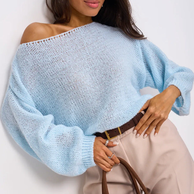 Damen Schulterfreier Mohair‑Optik Oversize-Pullover mit überschnittener Passform und kurzem Saum Shop Nory