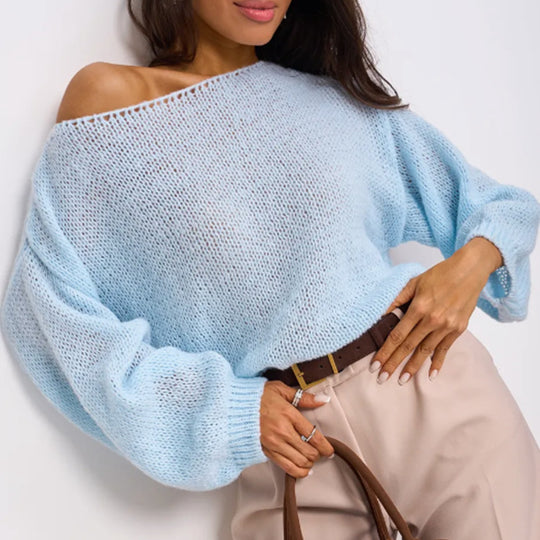 Damen Schulterfreier Mohair‑Optik Oversize-Pullover mit überschnittener Passform und kurzem Saum Shop Nory