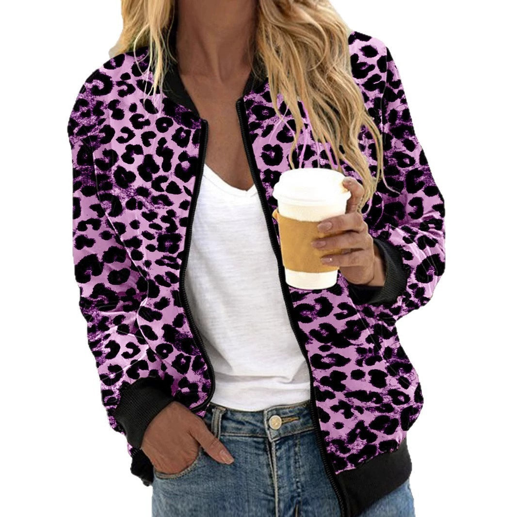 Damen sportliche Leopardenmuster Bomberjacke