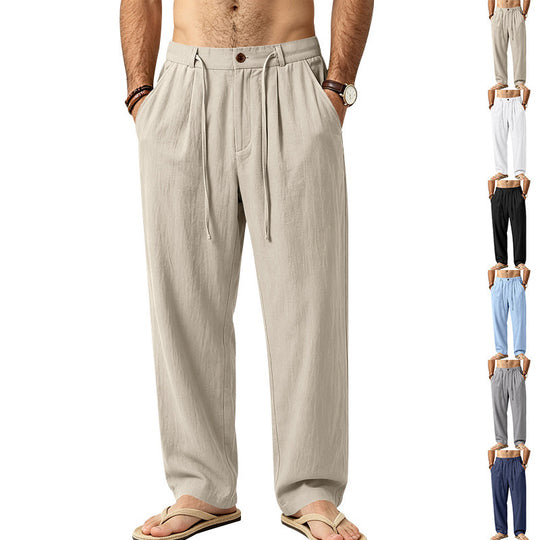 Herren Leichte Leinenhose mit Bundfalten und Kordelzug Shop Nory