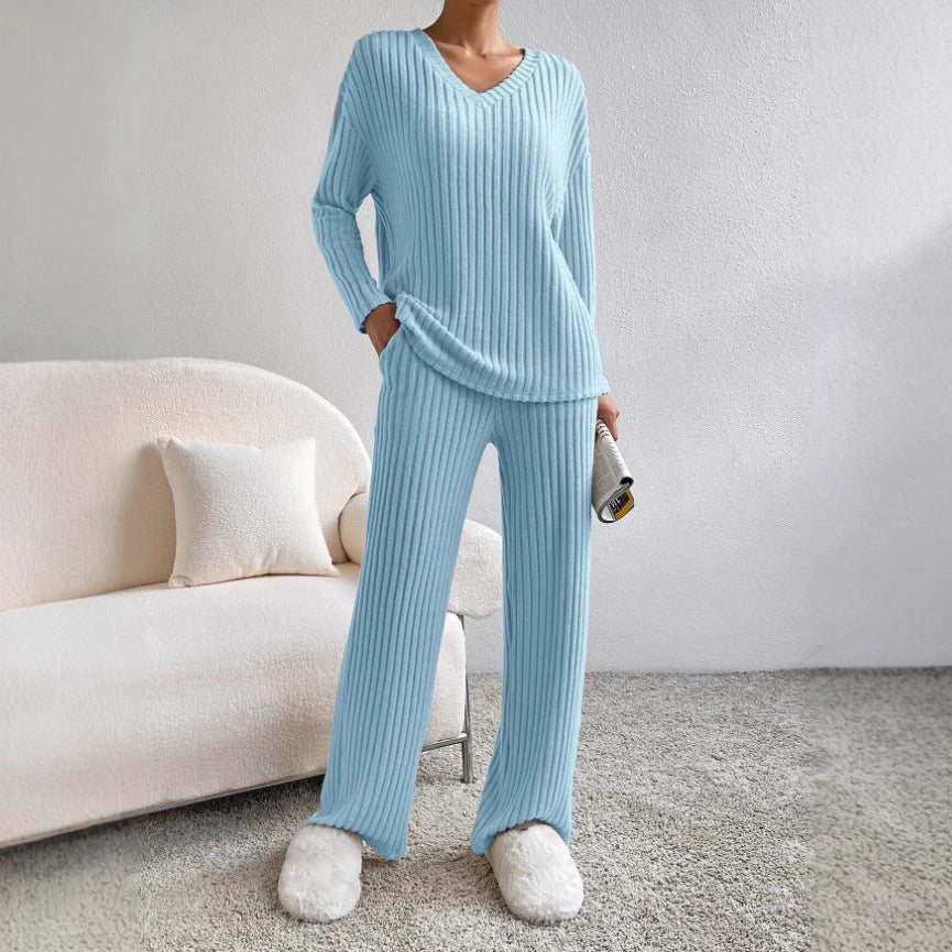 Damen komfortabler Ripp-Strickanzug mit weitem Schnitt