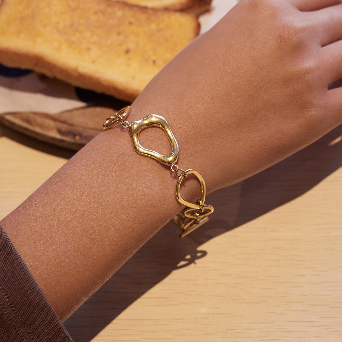 Damen Offenes Armband mit modernem Link-Design aus hypoallergenem Edelstahl Shop Nory