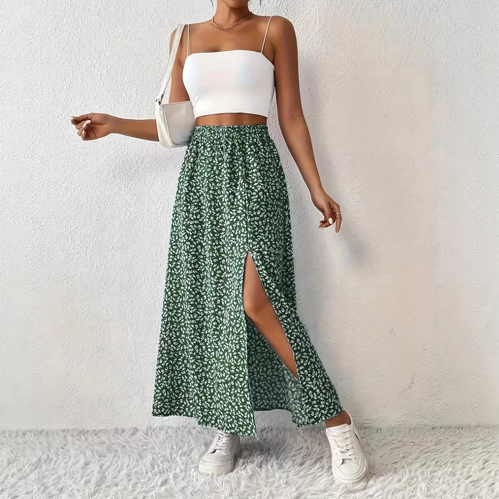 Damen Maxirock mit elegantem Schlitz und floralem Muster