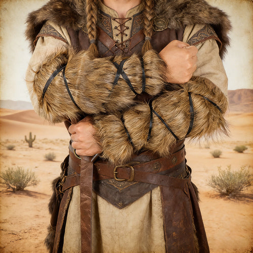 Herren Wikinger‑inspirierte Kunstpelz‑Armstulpen mit verstellbaren Wickelriemen Shop Nory