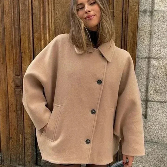 Damen Oversized Wollmix Boxy-Kurzmantel mit Reverskragen und Eingrifftaschen Shop Nory