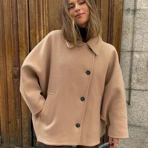 Damen Oversized Wollmix Boxy-Kurzmantel mit Reverskragen und Eingrifftaschen Shop Nory