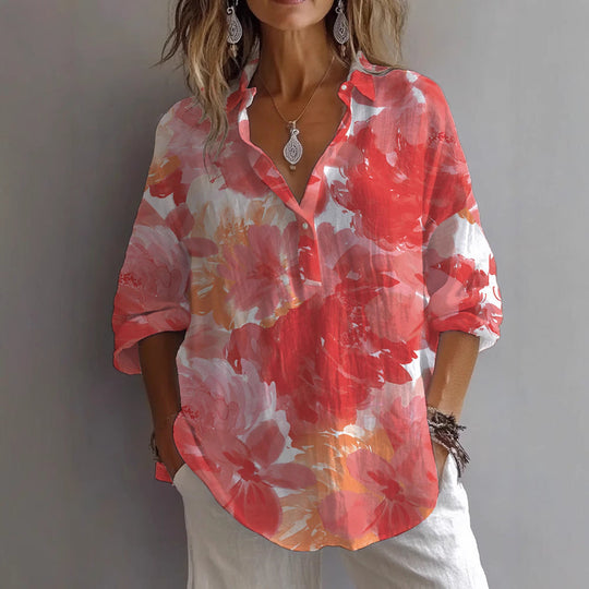 Damen lässige Bluse mit floralem Musterdruck und Knopfleiste Shopnory