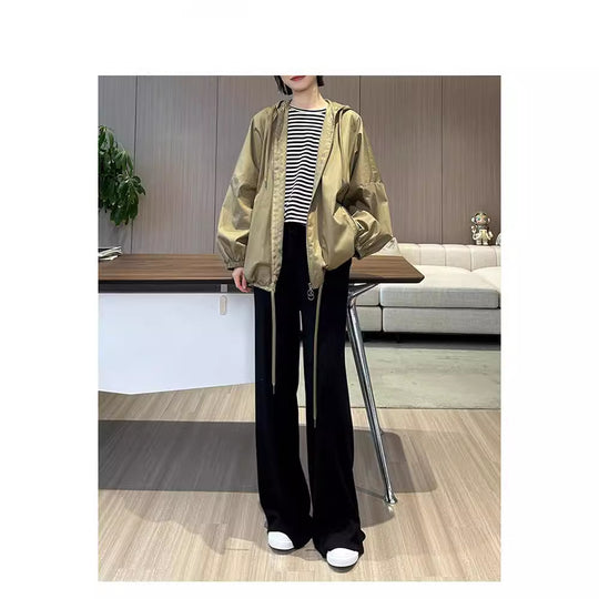 Damen Lässige Kapuzenjacke mit verstellbarem Bund Shop Nory