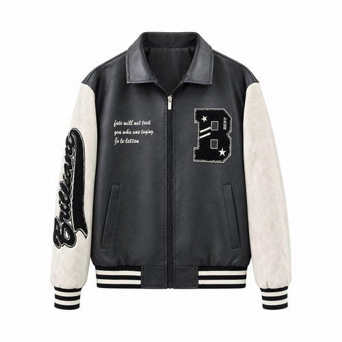 Herren Letterman-Jacke im Retrostil mit Kunstlederkörper und Wildlederärmeln Shop Nory