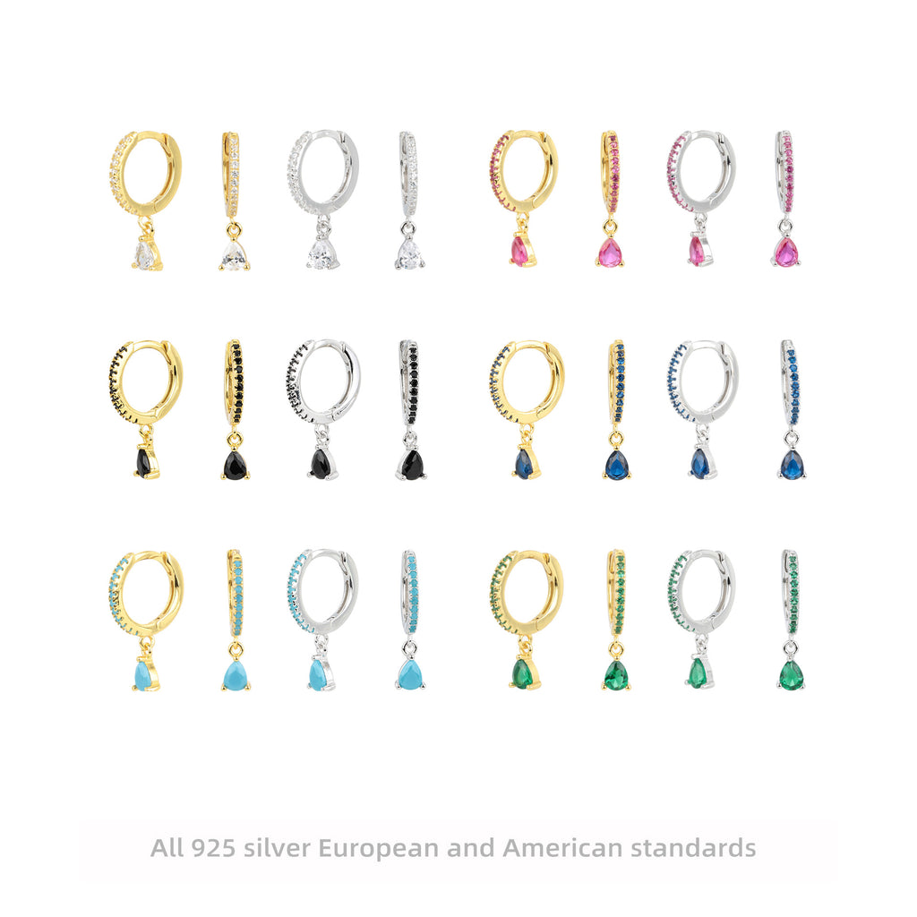 Damen Creolenohrringe mit funkelnden Aqua-Zirkon-Anhängern Shop Nory