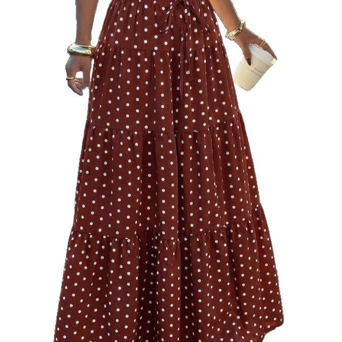 Damen Gestufter Maxirock mit elastischem Bund und Polka-Dot-Muster Shop Nory