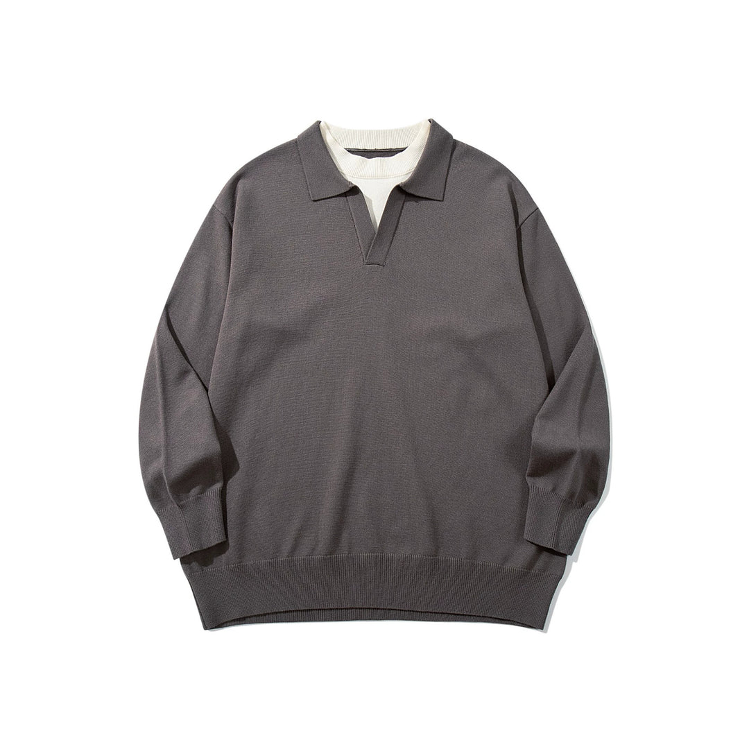 Unisex Feinstrick-Polo mit V‑Ausschnitt‑Cutout und integriertem Rollkragen-Layer Shop Nory