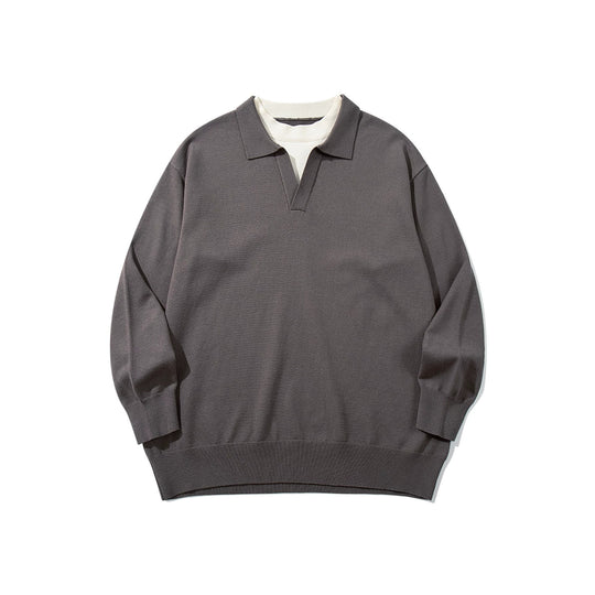Unisex Feinstrick-Polo mit V‑Ausschnitt‑Cutout und integriertem Rollkragen-Layer Shop Nory