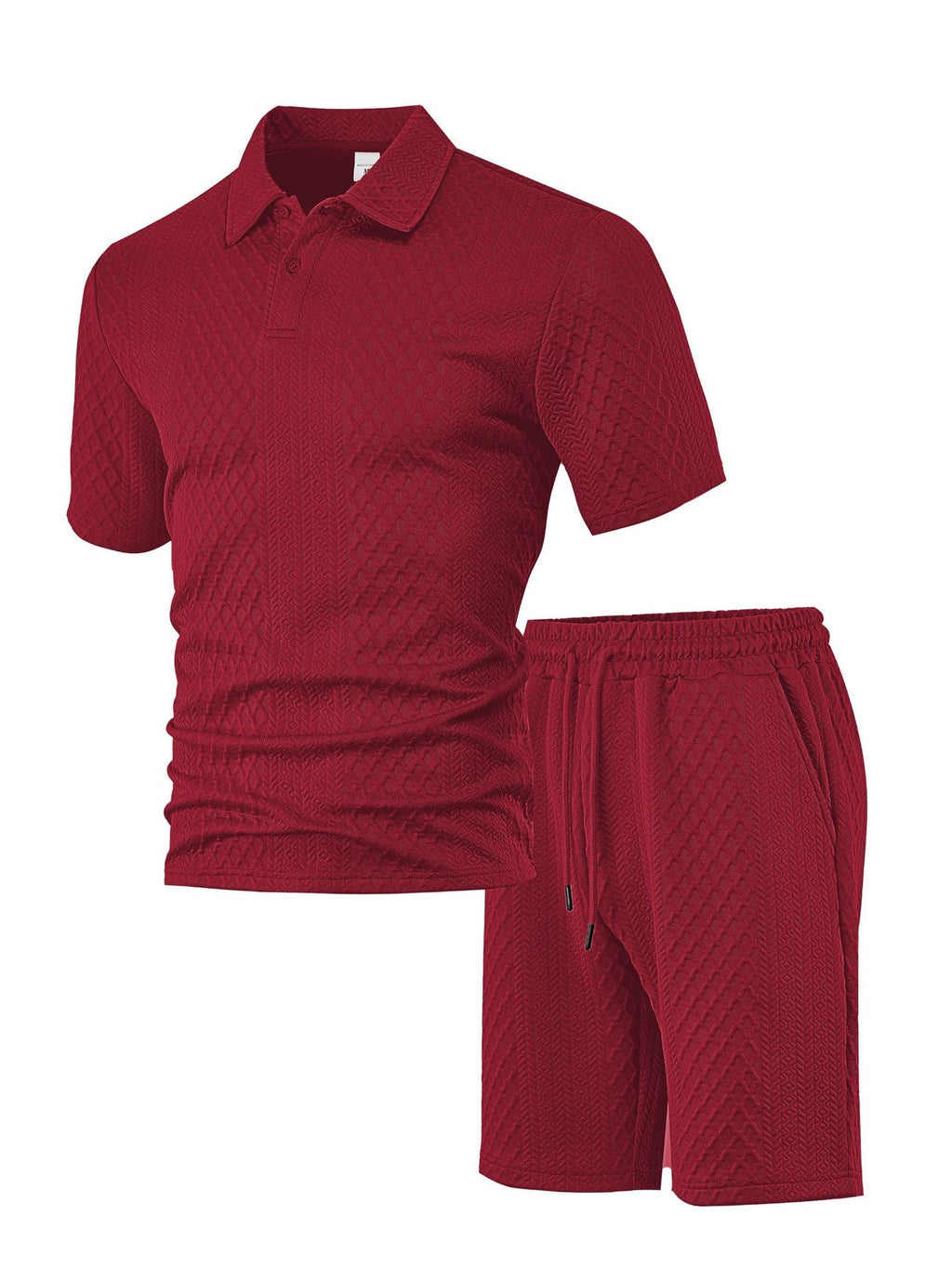 Herren nan geprägtes Waffel-Polo mit Kentkragen und elastischer Tunnelzugshorts im Set