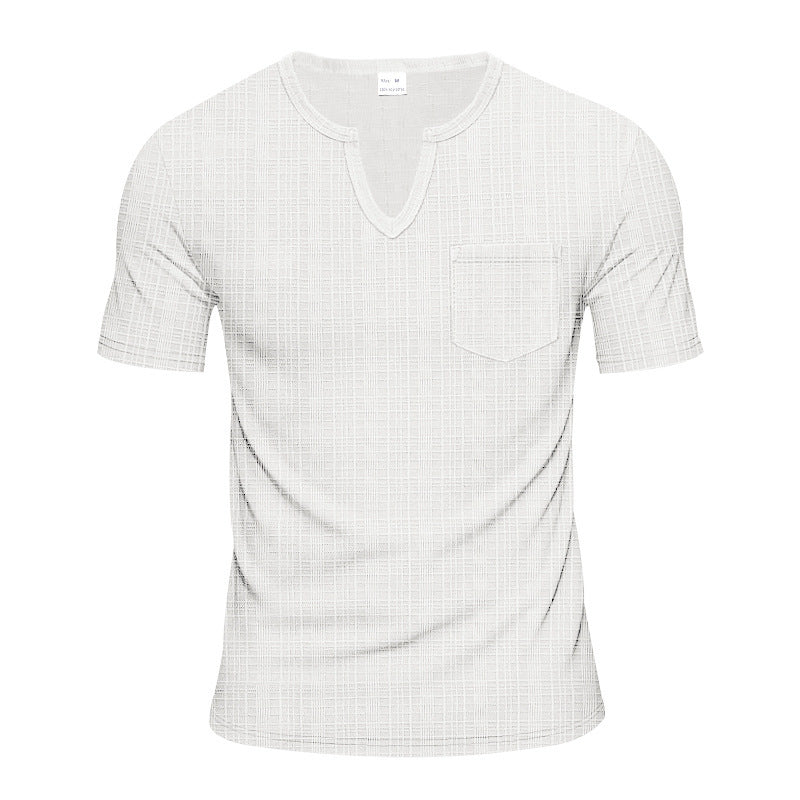 Herren Kurzarm V-Ausschnitt T-Shirt mit Brusttasche
