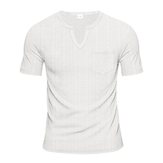 Herren Kurzarm V-Ausschnitt T-Shirt mit Brusttasche